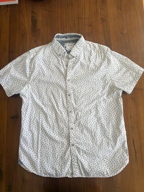 Denim & Flower Ricky Singh Shirt Mens L White Micro Floral Print Button Up